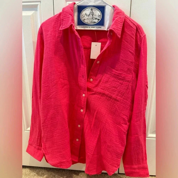 J. Crew Factory Tops - J. Crew Factory Hot Pink Gauze button-up shirt size Small NWT